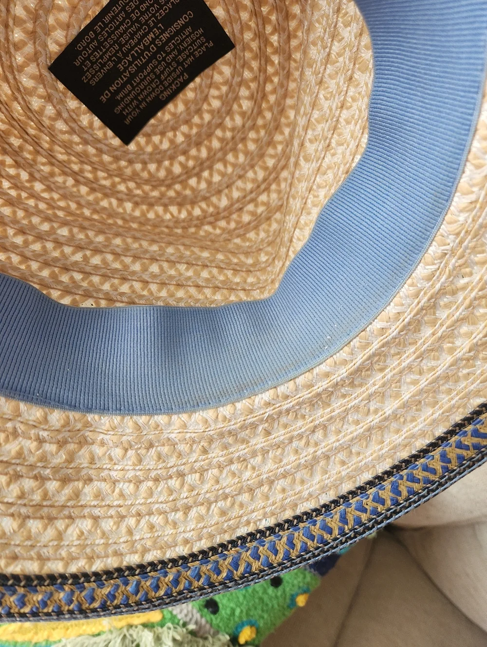 Straw Boater Hat with Navy Accent - Picture 10 of 10